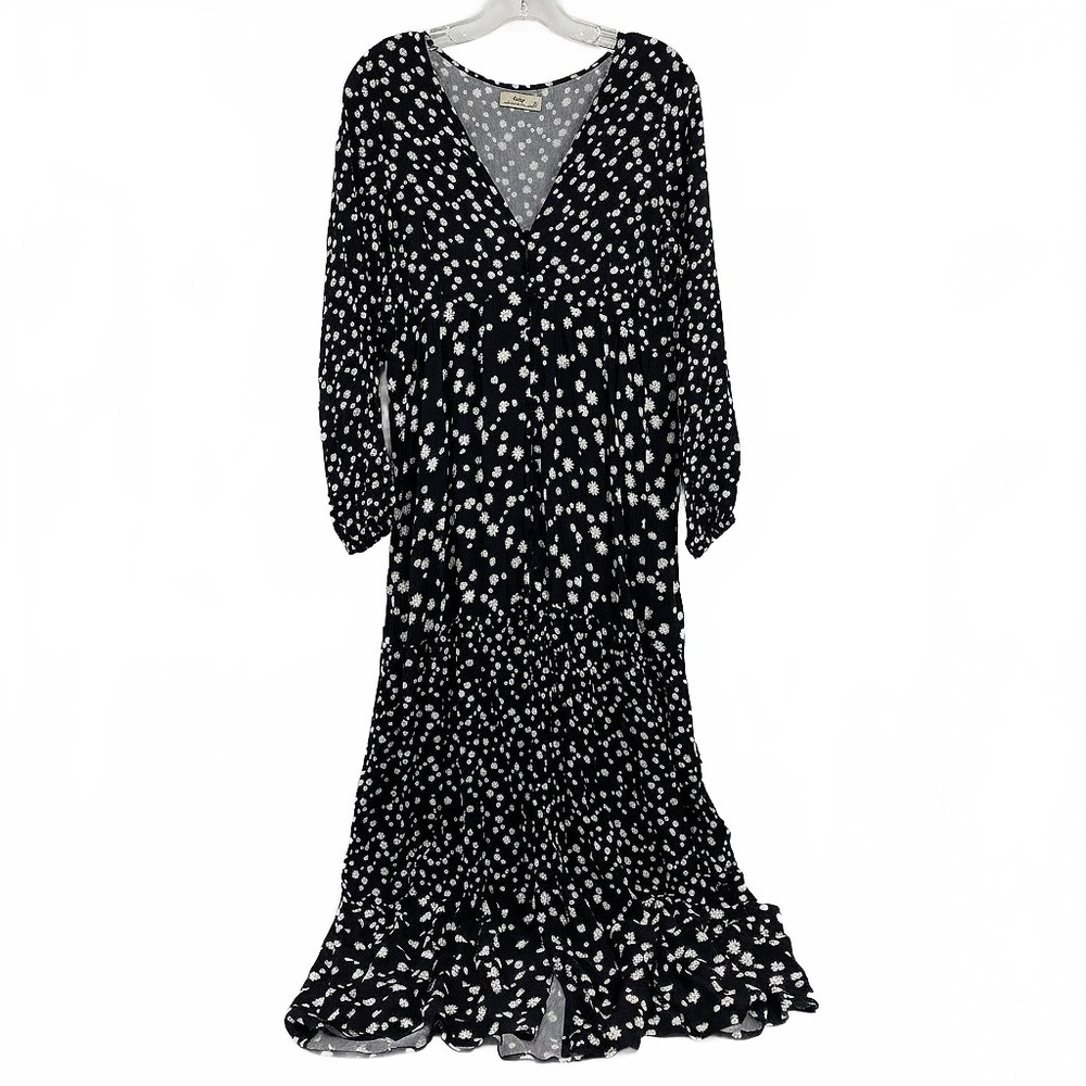 Maaji Black White Floral Print Maxi Dress Long Sleeve | Womens M